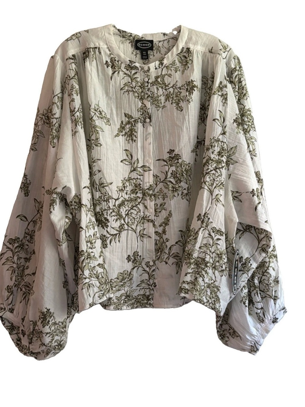 Eileen Fisher Cream Floral Button-Front Blouse